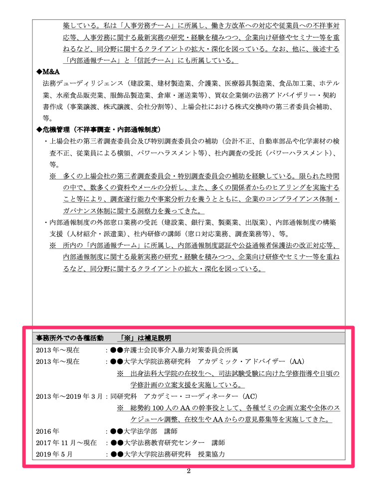 事務所外での活動の入力例