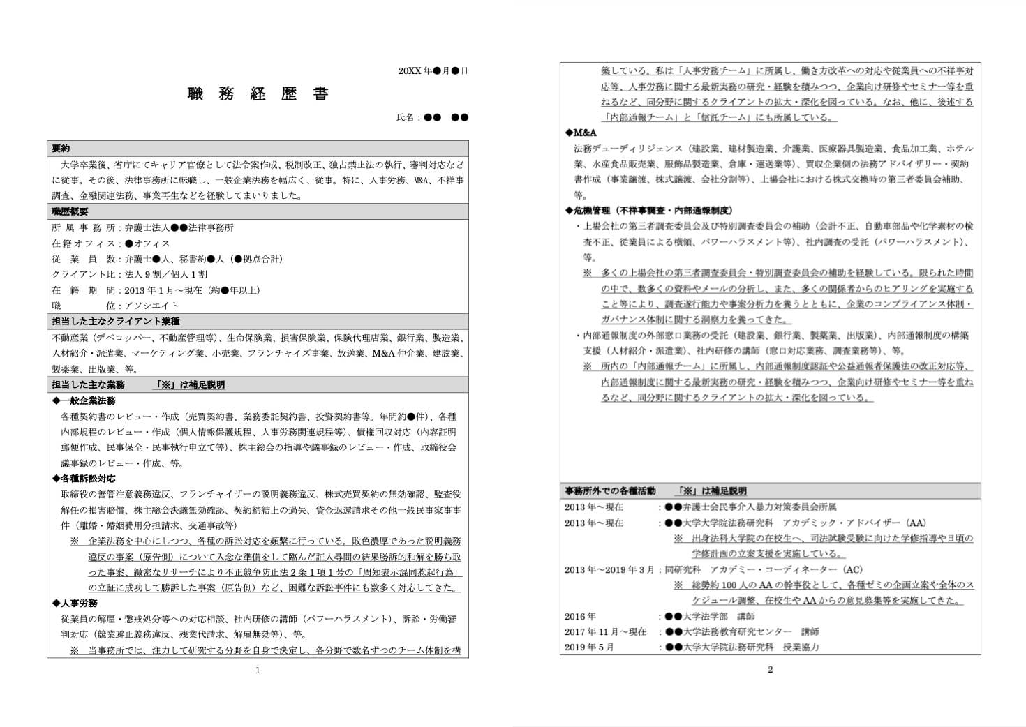 職務経歴書の入力例